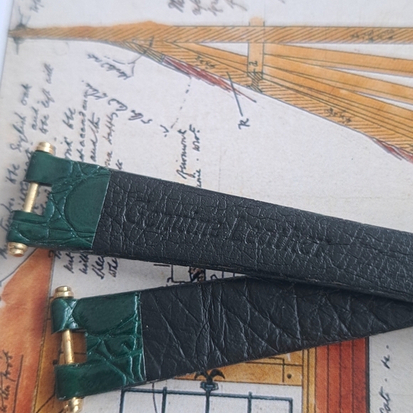 Green leather Watch wrist band - Picture 3 of 5